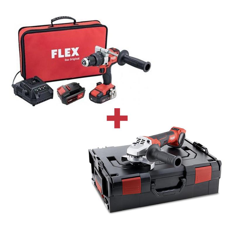 Limitovaná edícia FLEX skrutkovač, uhlová brúska a akumulatorový set