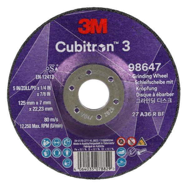 3M Cubitron 3brúsny kotúč s vypuklým stredom, 98647, 36+, T27, 125 mm x 7 mm x 22.23 mm, EN, 10/Pack, 20 ea/Case