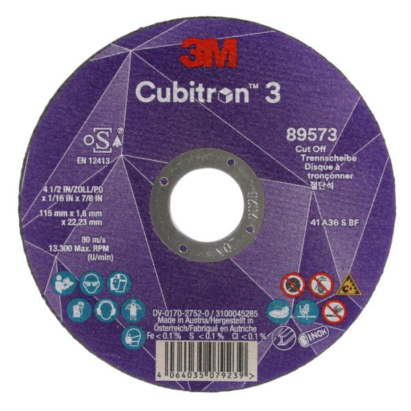 3M Cubitron 3 rezný kotúč, 89573, 36+, T41, 115 mm x 1.6 mm x 22.23 mm, EN,  25/Pack, 50 ea/Case