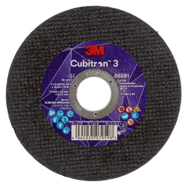 3M Cubitron 3 rezný kotúč, 86581, 80+, T41, 115 mm x 0.8 mm x 22.23 mm, EN, 25/Pack, 50 ea/Case