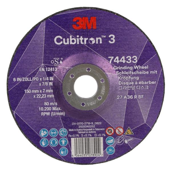 3M Cubitron 3brúsny kotúč s vypuklým stredom, 74433, 36+, T27, 150 mm x 7 mm x 22.23 mm, Gouge Special EN, 10/Pack 20 ea/Case