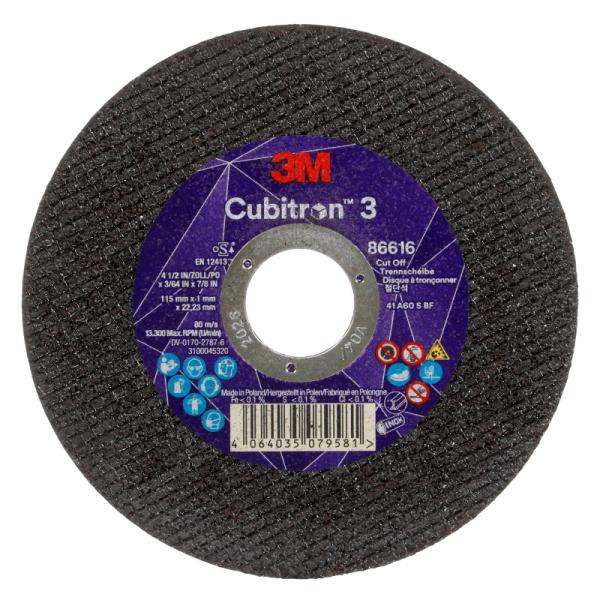 3M Cubitron 3 rezný kotúč, 86616, 60+, T41, 115 mm x 1 mm x 22.23 mm, EN, 25/ Pack, 50 ea/Case