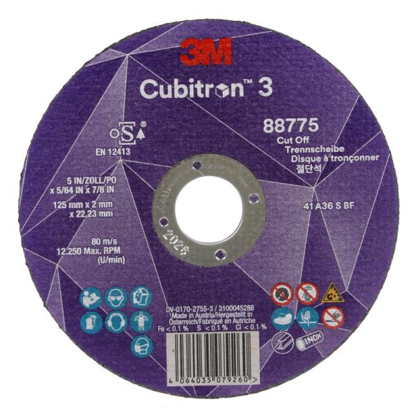 3M Cubitron 3 rezný kotúč, 88775, 36+, T41, 125 mm x 2 mm x 22.23 mm, EN, 25/Pack, 50 ea/Case