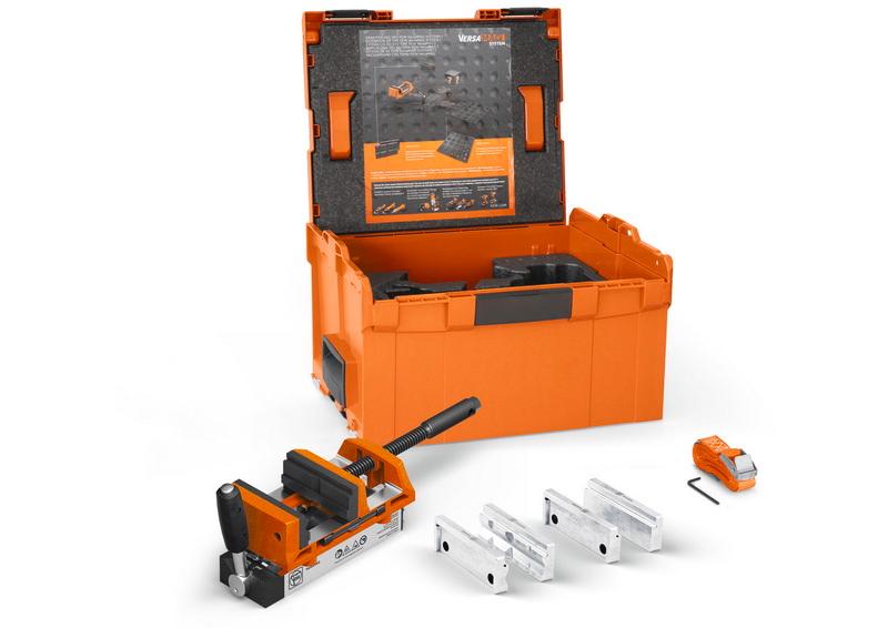 Magnetický zverák so šírkou čeľustí 100 mm. Set upínača FEIN VersaMAG vrátane hliníkových chráničov čeľuste