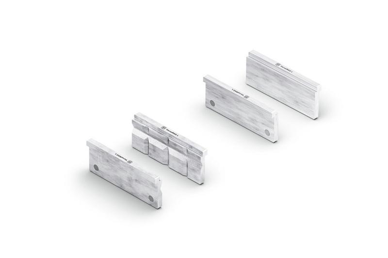 Sada hliníkových ochranných čeľustí (P) Prisma a (B) Blank 150 mm