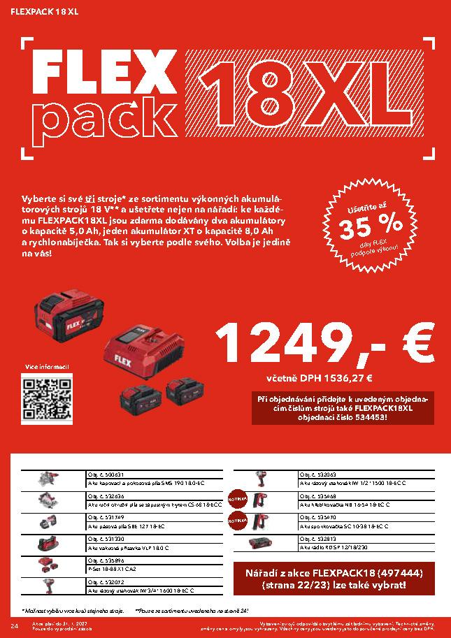 FLEX PACK XL 18V = 3 stroje + 3 akumulátory + nabíjačka + brašna + DARČEK
