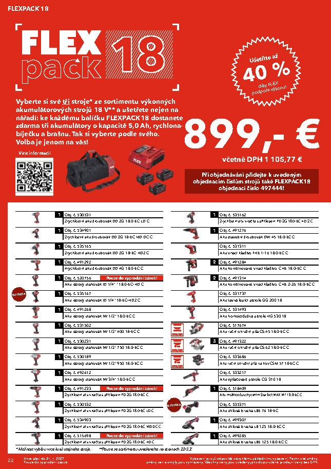 FLEX PACK 18V = 3 stroje + 3 akumulátory + nabíjačka + brašna + DARČEK
